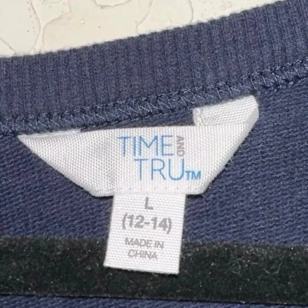 Time & Tru Navy Drawstring‎ Jumpsuit Large Casual Lounge